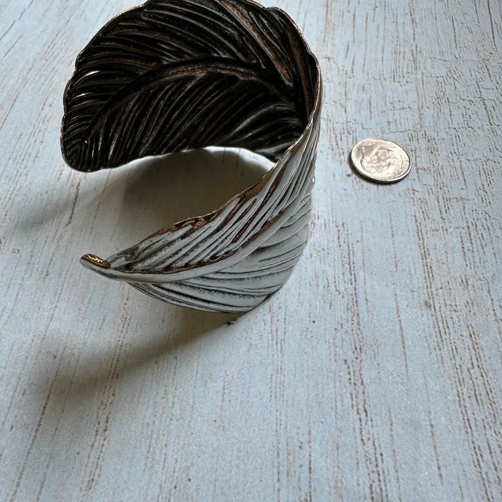 Silver Feather Cuff Bracelet - Picture 2 of 4